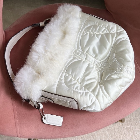 Coach White Satin Bag with Rabbit Fur Trim - Picture 1 of 7